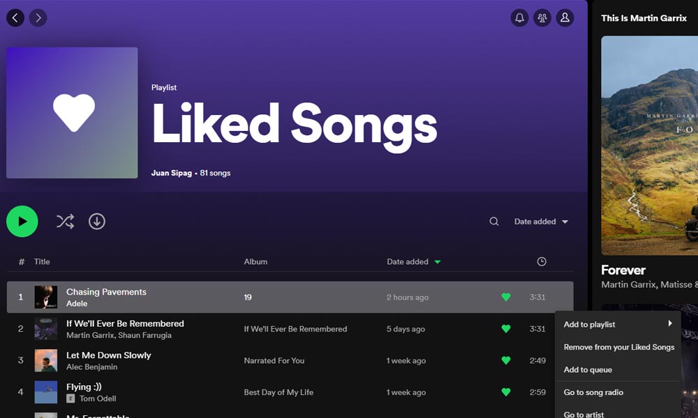 Adding Liked Songs to the New Playlist