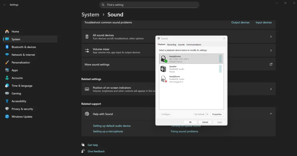 Access enhancement settings through Setting - Sytem - Advanced -More Sound Settings - Playback devices - Properties - Enhancements