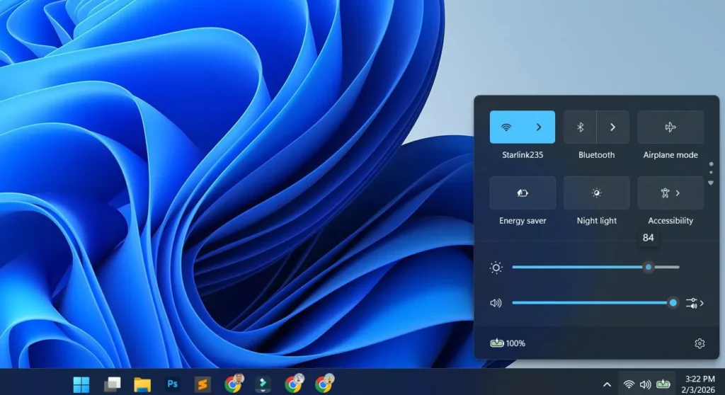 Adjust Display Brightness in Windows 11 using Quick Setting