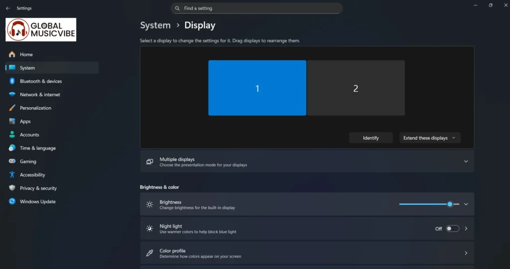 Adjust Display Brightness in Windows 11 using Windows Settings