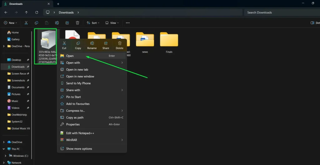 Go to the folder where the file was downloaded, right-click it, and select Open to run the installer.
