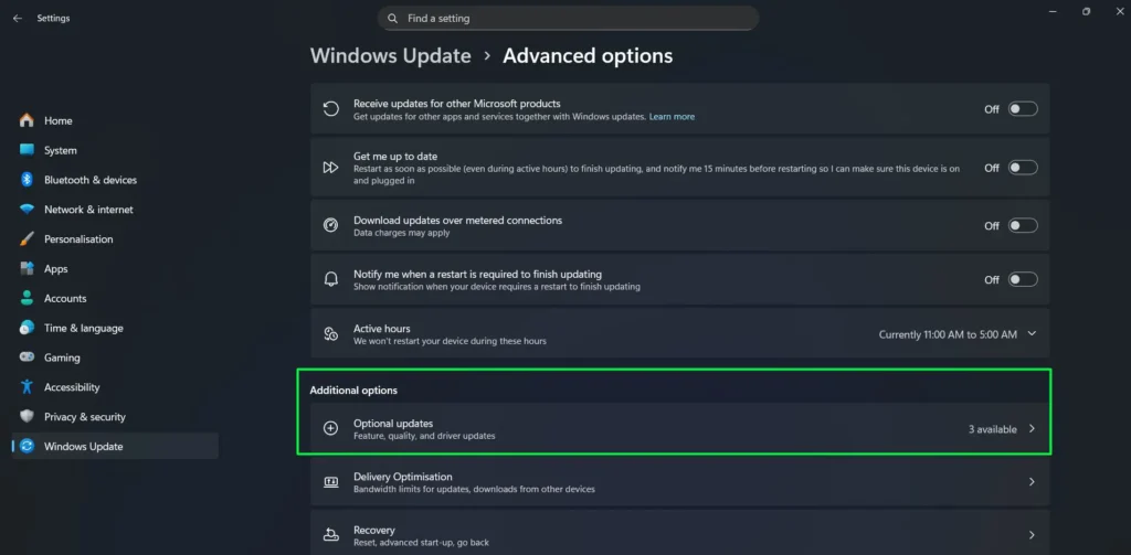 Select ‘Optional updates’ from the list