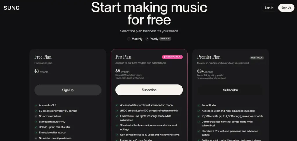 Suno AI Pricing Plans
