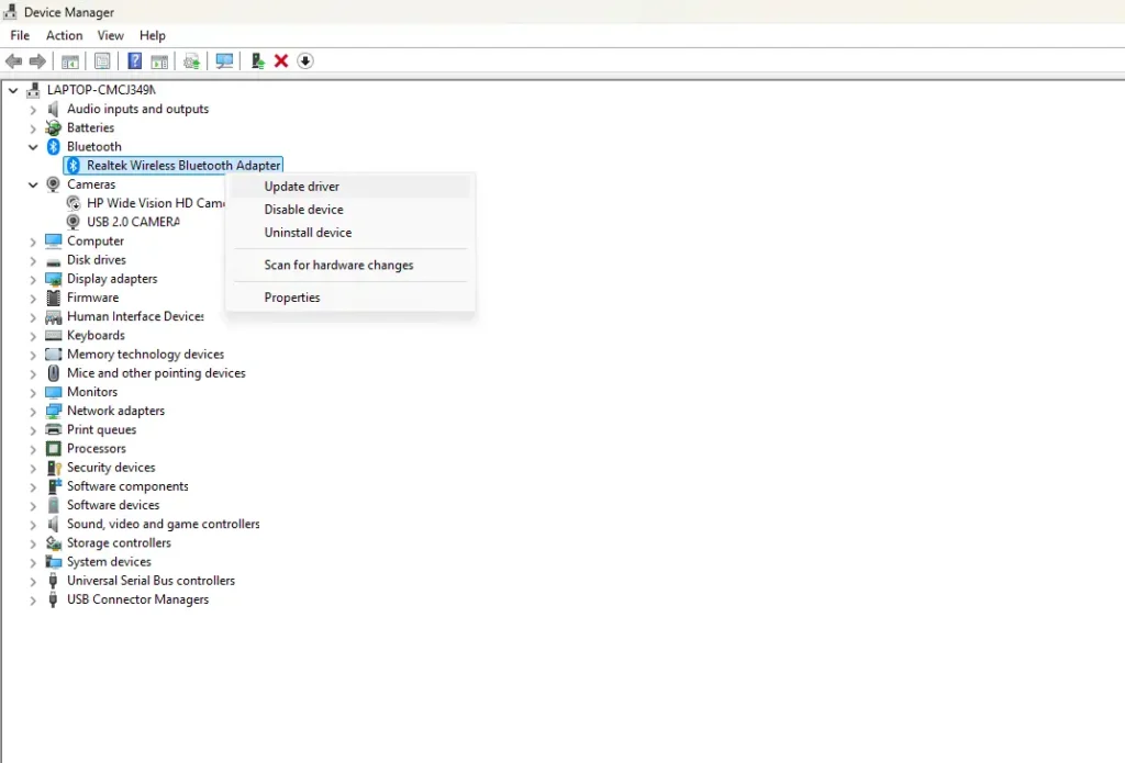 Updating Bluetooth Drivers on Device Manager