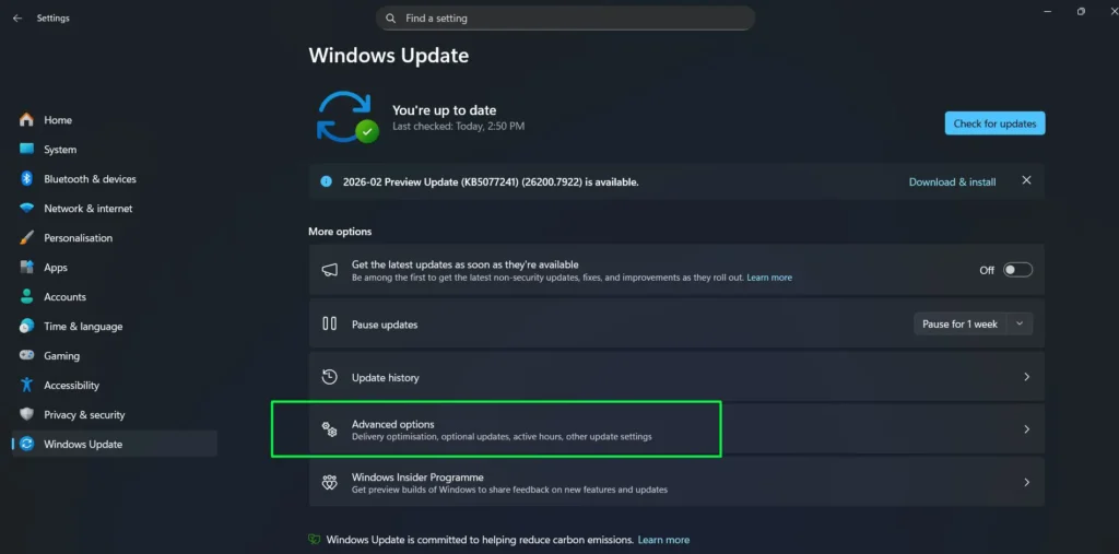 click ‘Advanced options’ near the bottom of the page