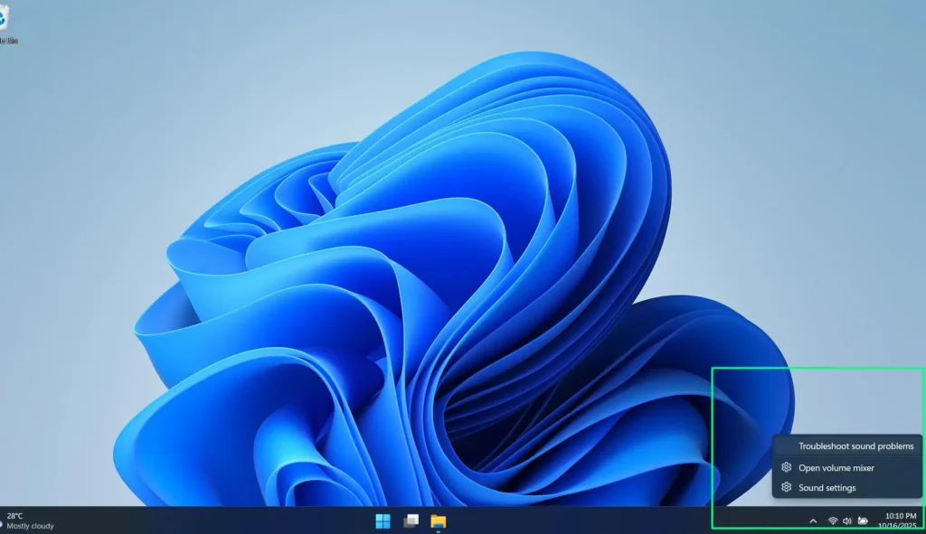 right-clicking the speaker icon in your system tray and selecting Troubleshoot sound problems