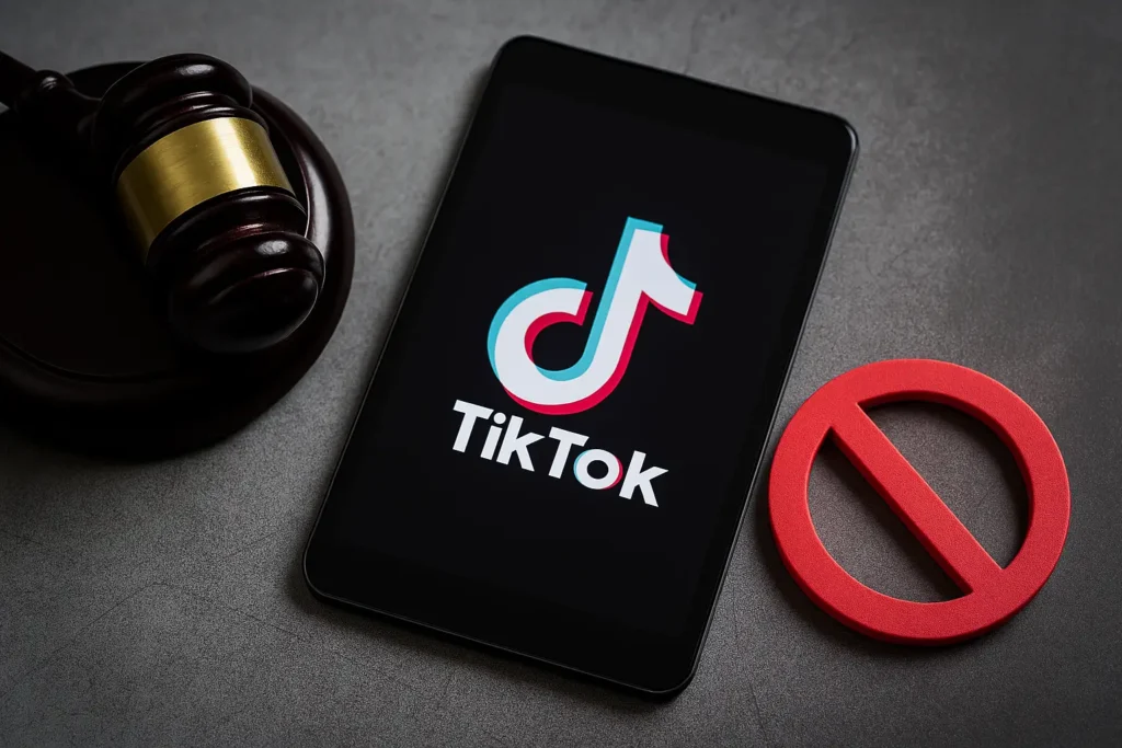 visual representation of TikTok under scrutiny, evoking the tension and uncertainty around its potential ban