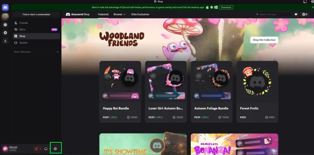 Click on this gear icon to access the settings menu.