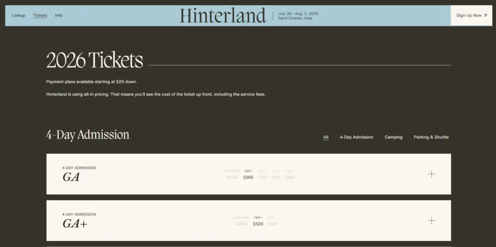Hinterland Music Festival 2026 - Ticket Information