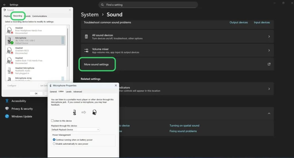 Accessing Advanced Properties Through Sound Control Panel