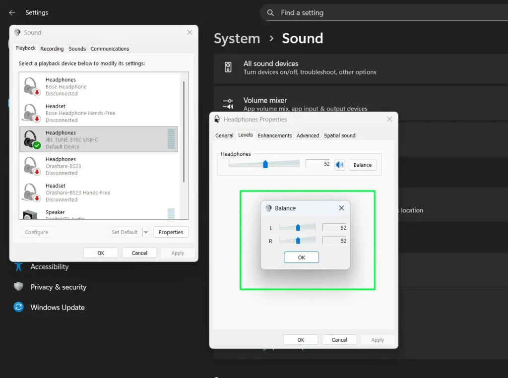 Adjust the Left (L) and Right (R) sliders to set your preferred audio balance