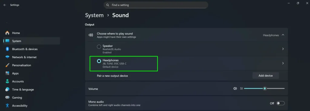 Click on your preferred input device to select it as your default