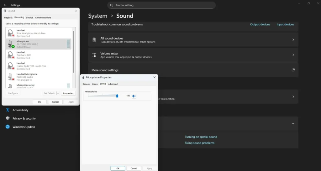 Configuring Microphone Boost and Advanced Levels