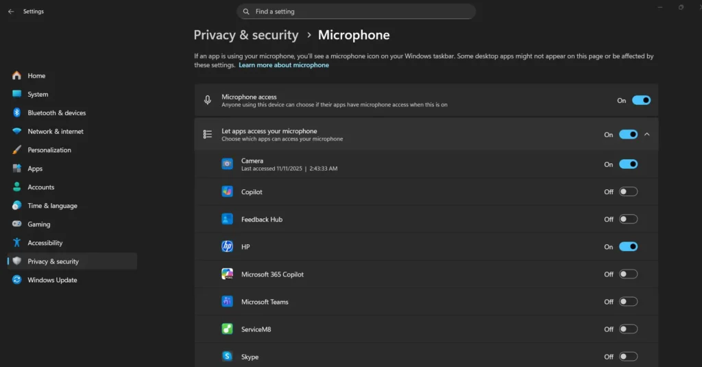 Configuring Microphone Privacy and Permissions