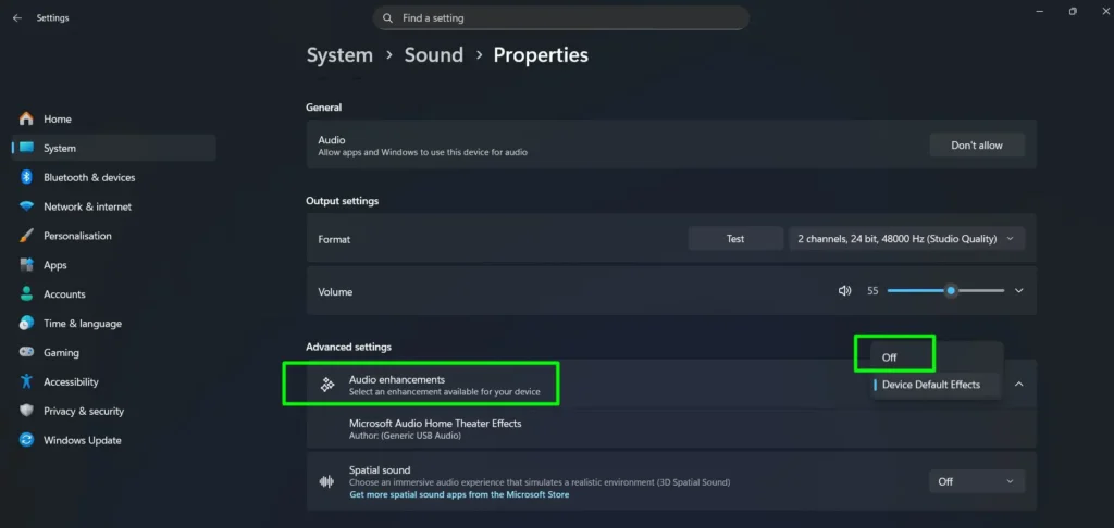 Disable Audio Enhancements