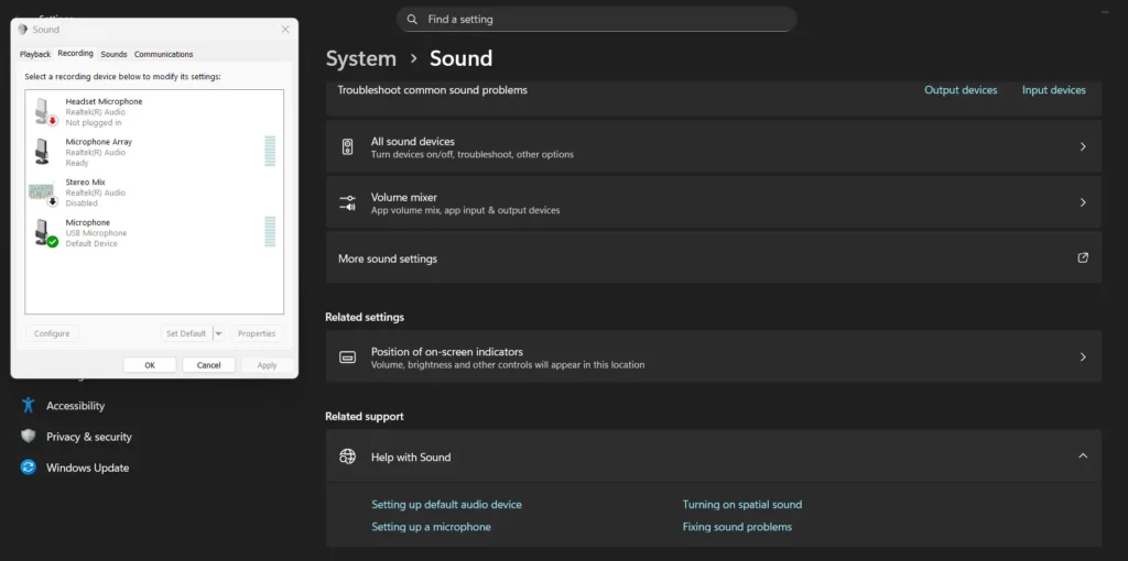 Windows may disable unused audio devices, which you can re-enable by showing disabled and disconnected devices in the Recording tab of Sound settings.