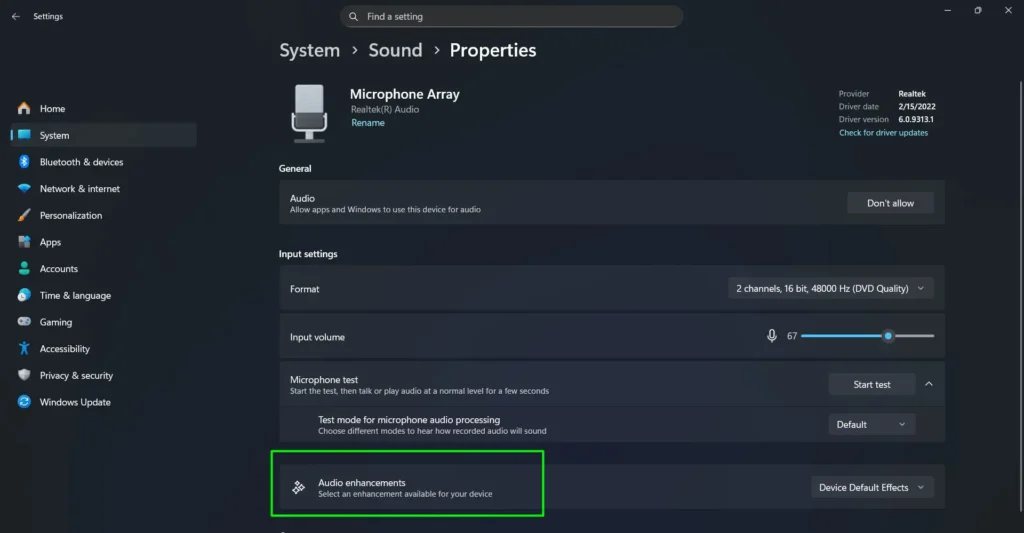 Enabling and Configuring Audio Enhancements