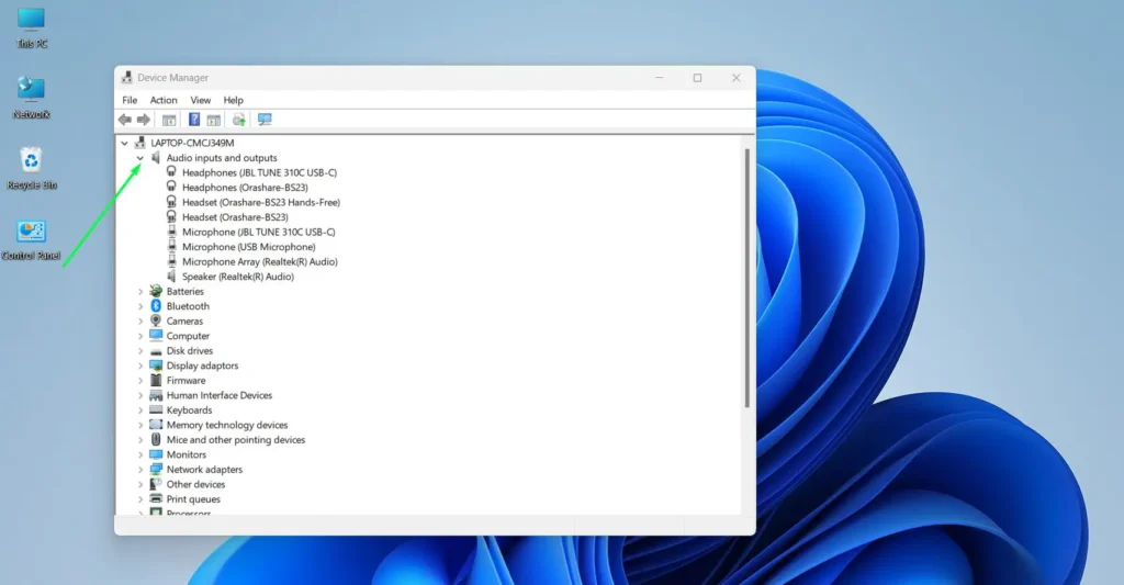 Expand the 'Audio inputs and outputs' section