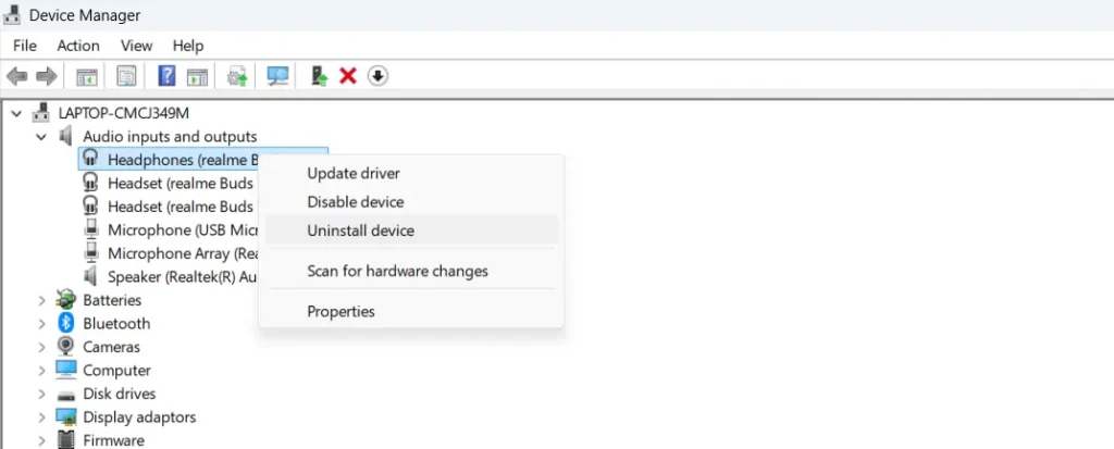 If the update does not fix it, right-click the device again and select Uninstall device