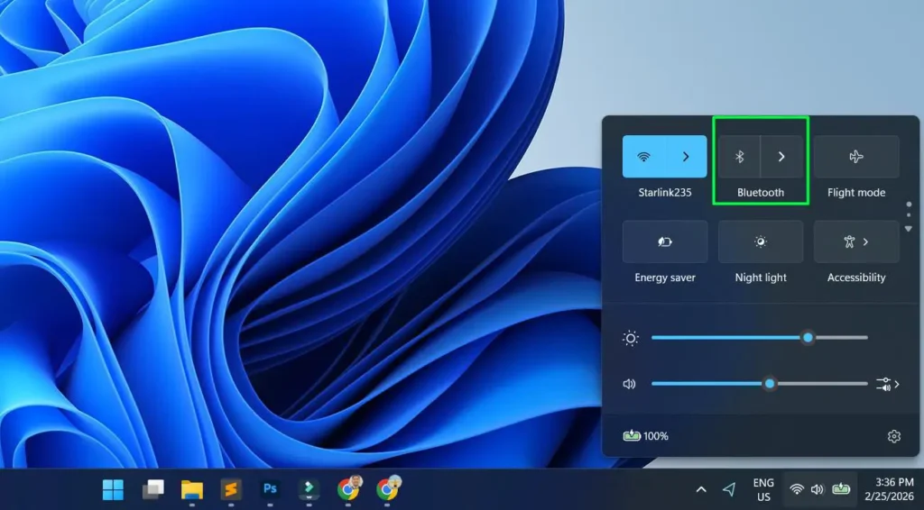 Locate the Bluetooth tile in the Quick Settings panel