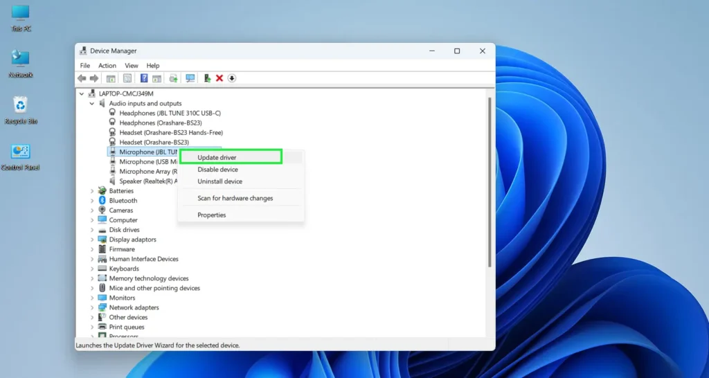 Right-click the device and choose 'Update driver'
