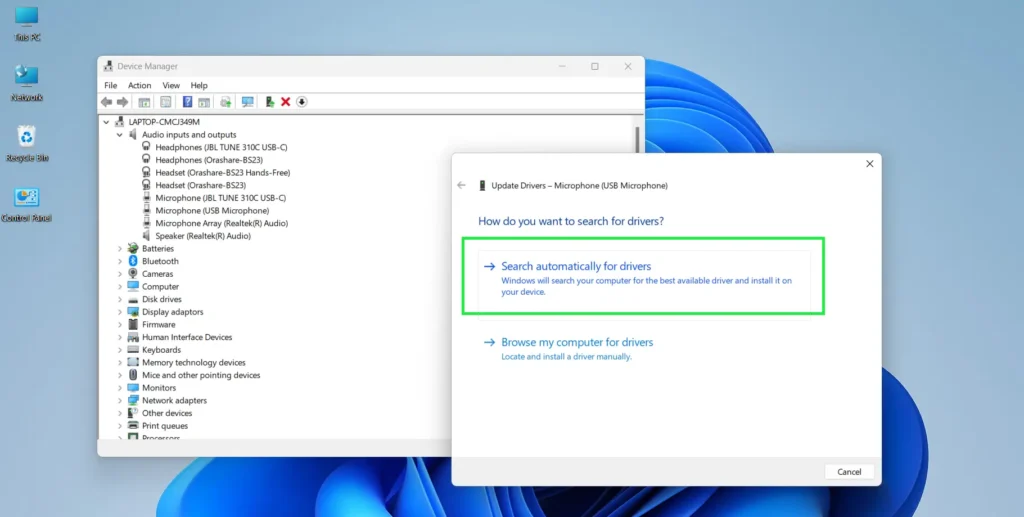 Select 'Search automatically for drivers'