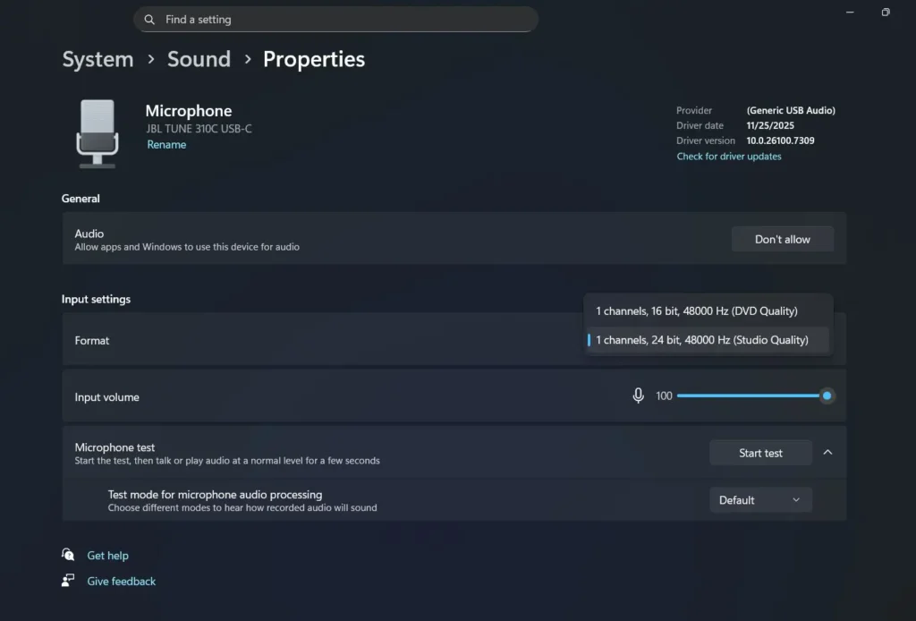 Selecting Audio Format and Quality Settings