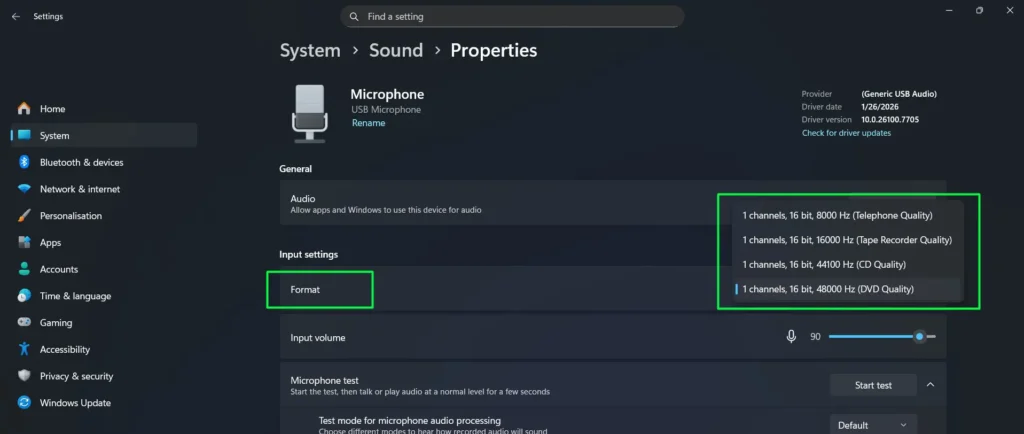 Under the Format dropdown, select your preferred audio quality.