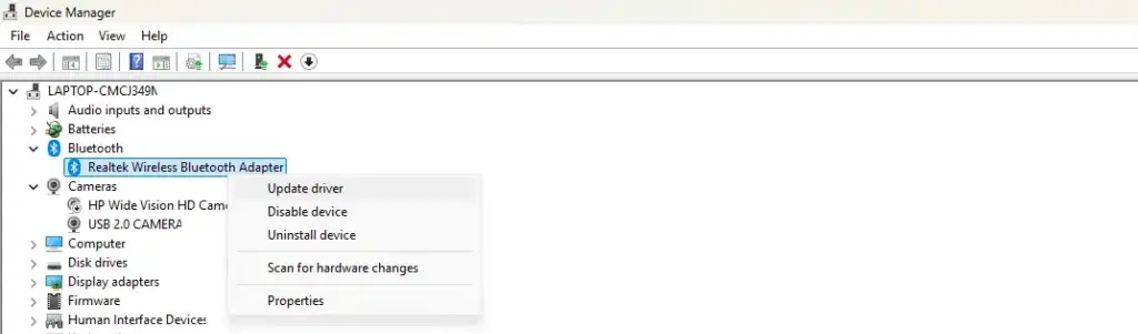 Updating Bluetooth Drivers thru Device Manager