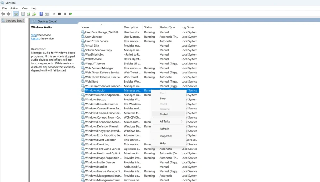 Restarting the Windows Audio service and ensuring Windows Audio Endpoint Builder is running can fix microphone detection issues.