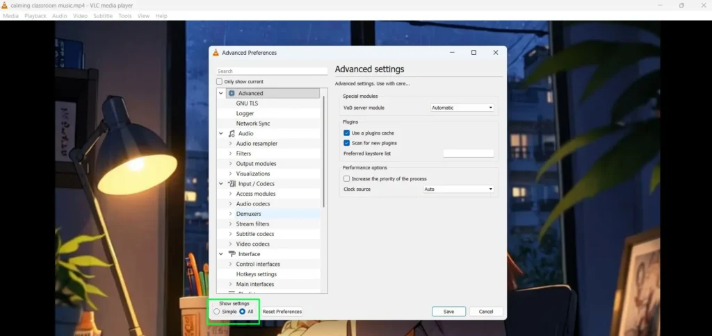 At the bottom left of the Preferences window, under 'Show settings,' select 'All' to reveal the full settings list