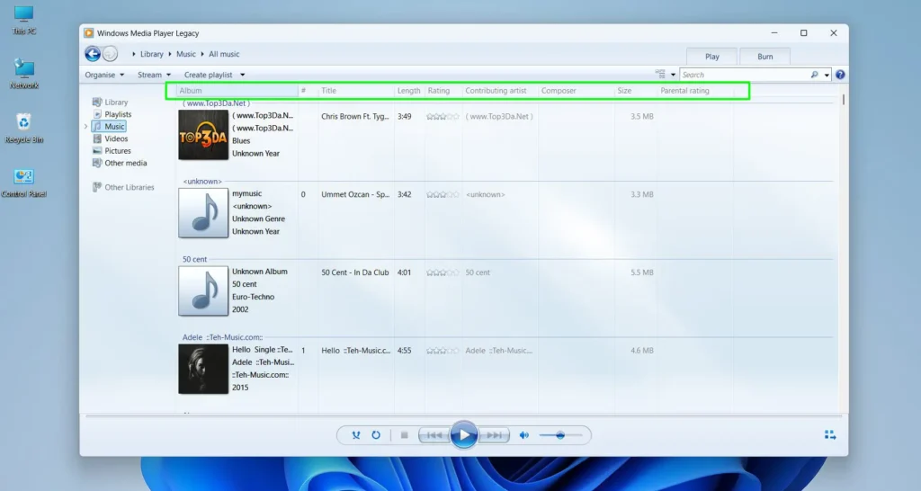 Browse by Artist, Album, or Genre using the tabs at the top