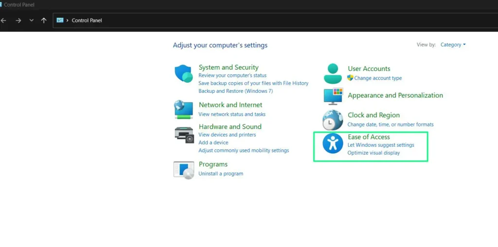 Click on Ease of Access