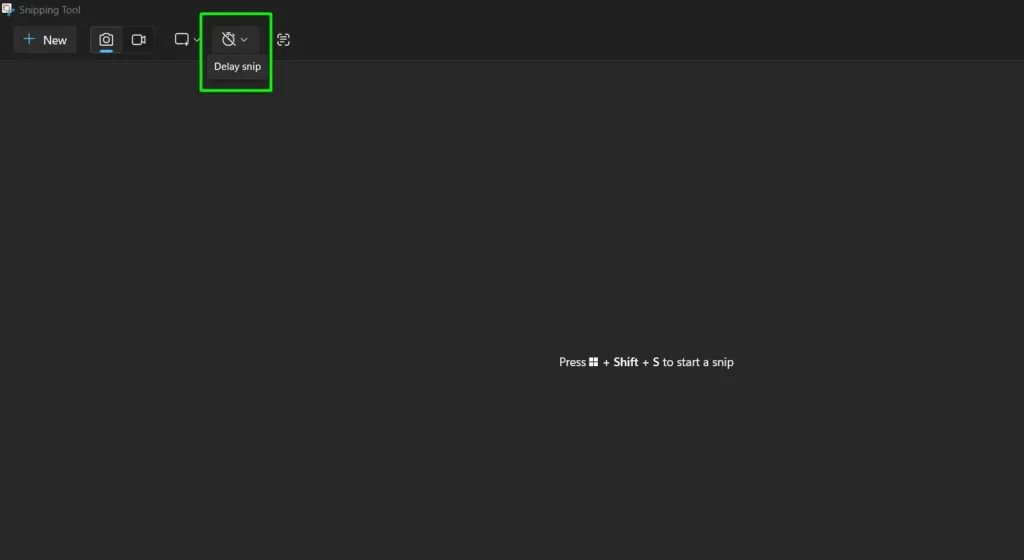 Click the clock icon labeled ‘Delay Snip’ in the toolbar