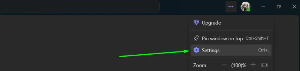 Click the three-dot menu (···) at the top right, then select Settings