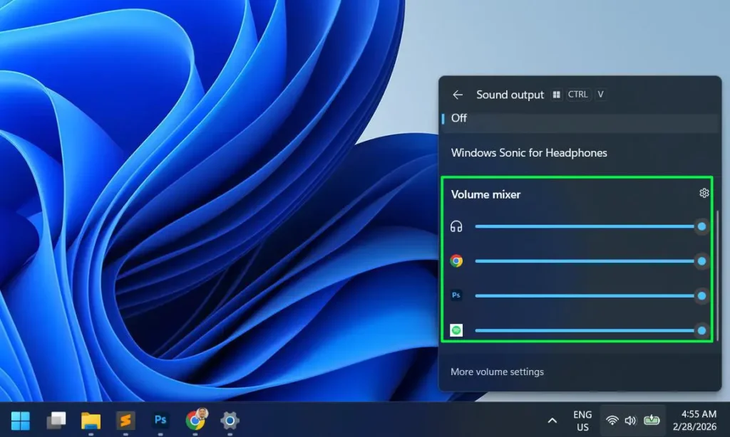 Drag the slider for that specific app to set its individual volume level