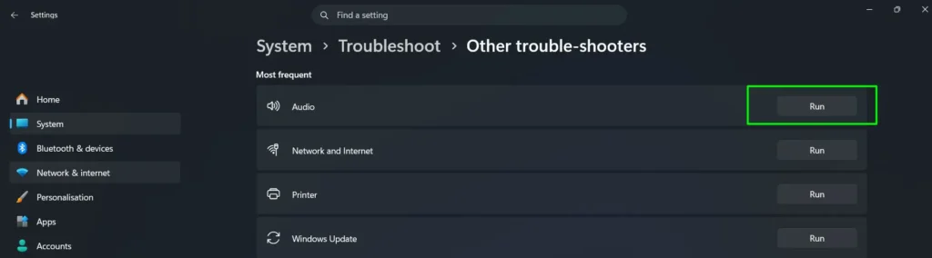Find Audio and click Run