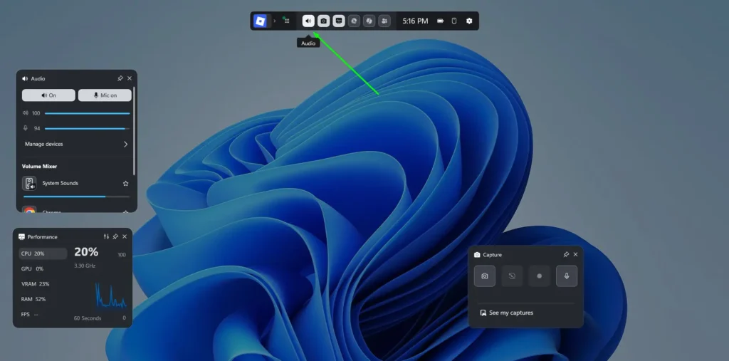 If the Audio widget isn’t visible, click the Audio icon in the top widget bar to open it