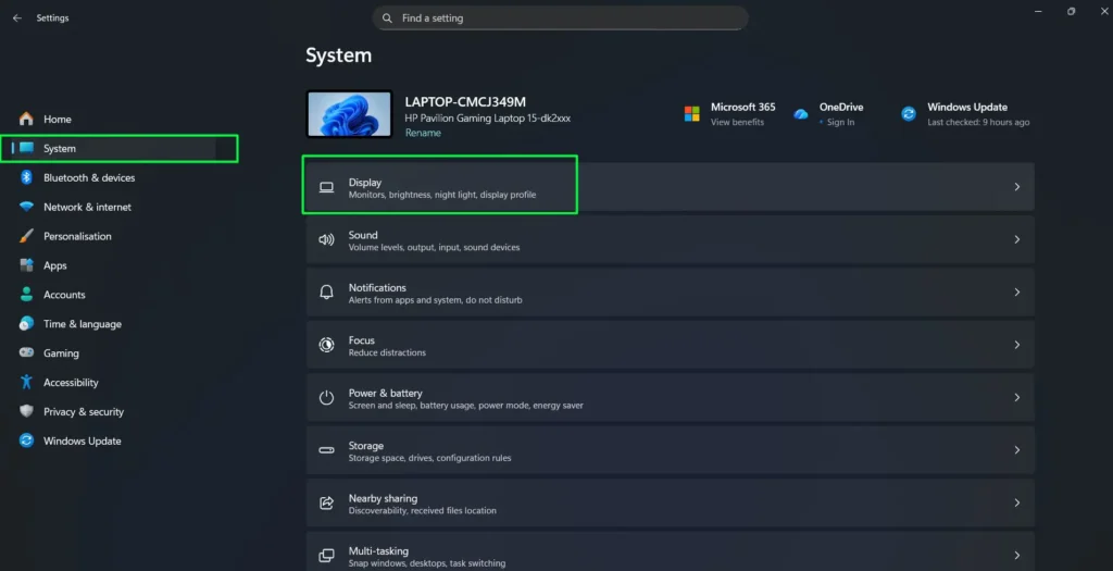 Open 'Settings' Select 'System' then click 'Display'