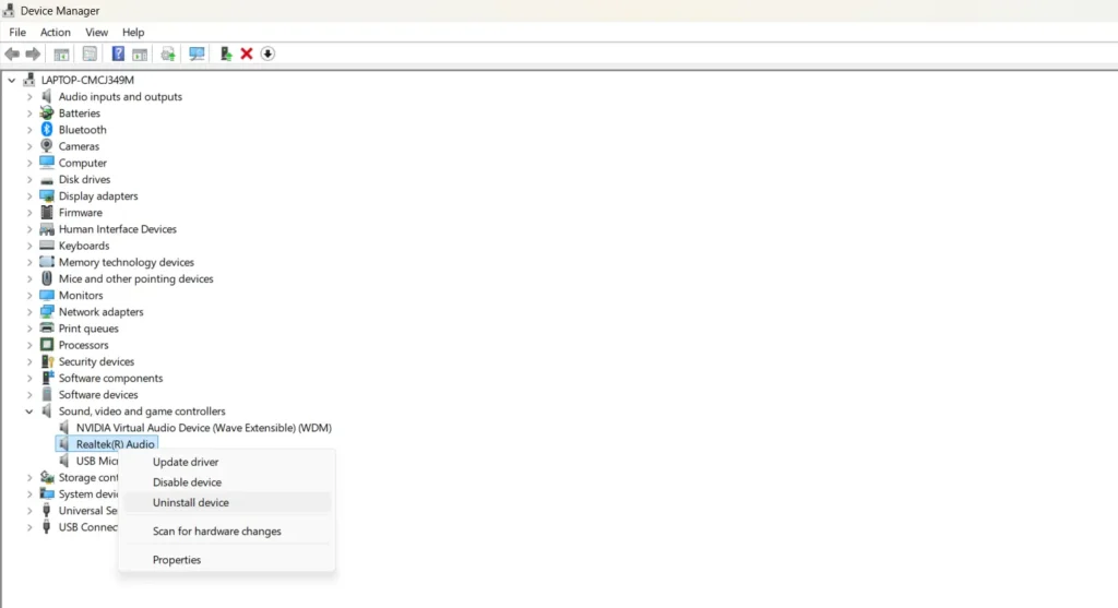 Reinstall the Audio Driver using Windows Device Manager