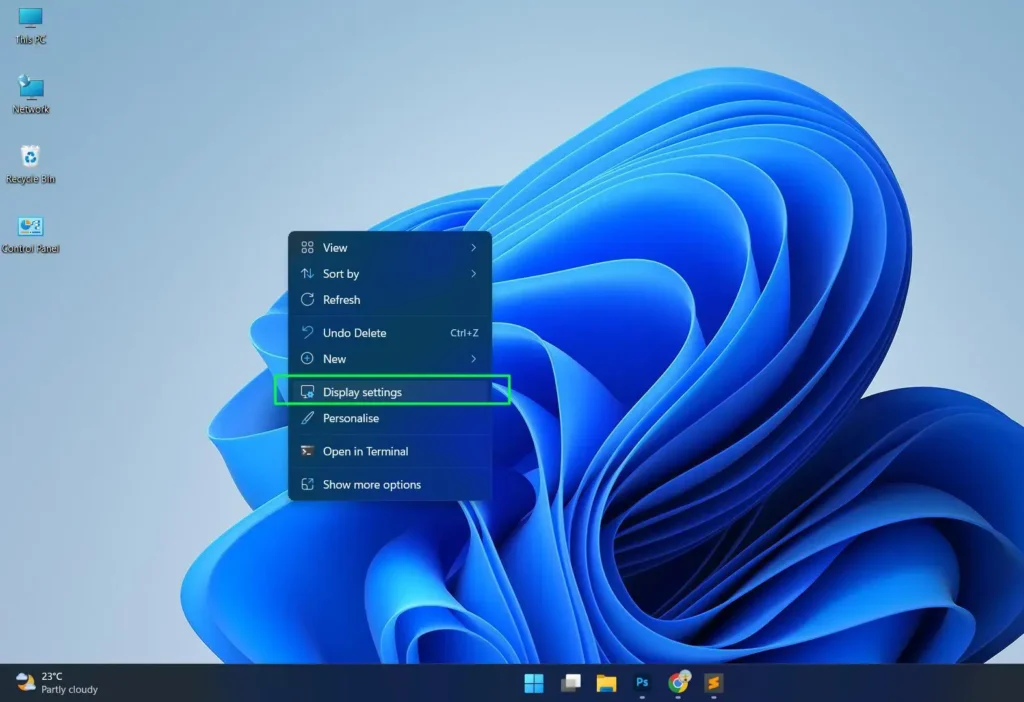 Right-click on the desktop and select 'Display settings