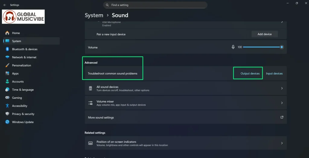 Running the Audio Troubleshooter in Windows Settings