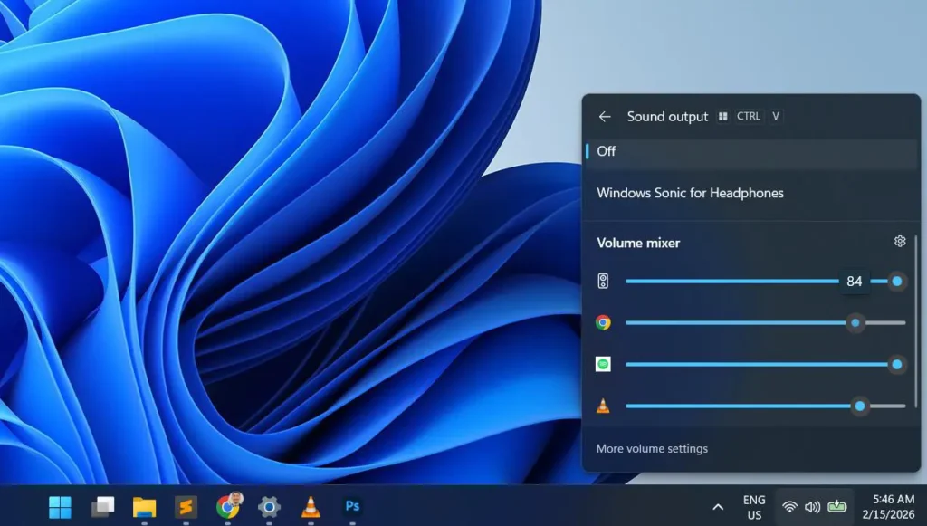 Scroll down within that panel to reach the Volume Mixer and Click and drag the slider next to the app