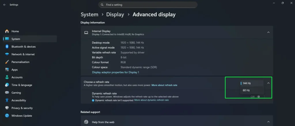 Select a refresh rate that matches or is a multiple of the content frame rate