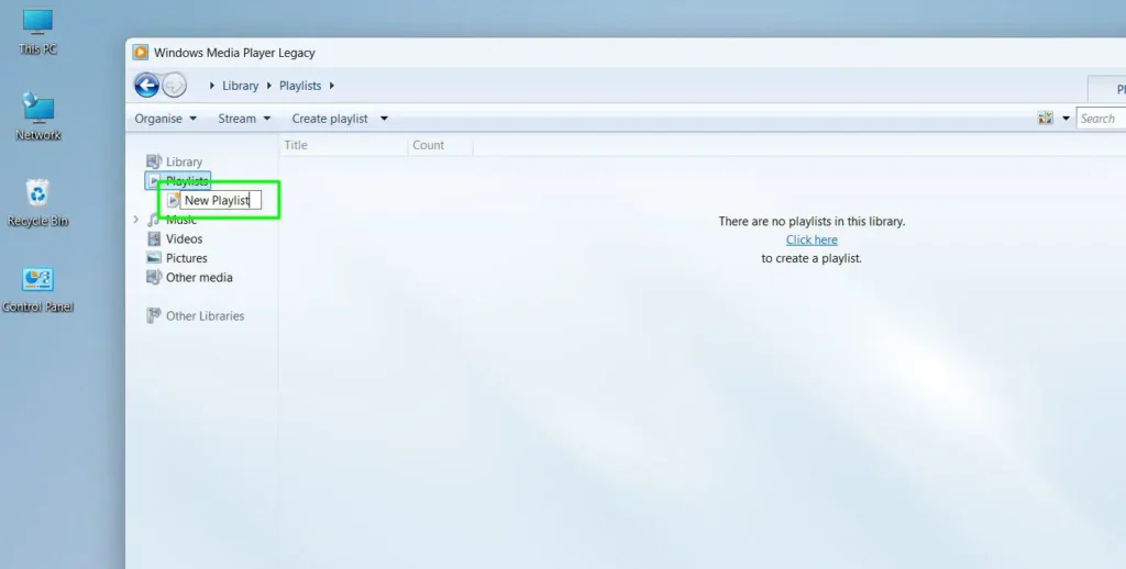 Type a name for the playlist and press Enter to save it