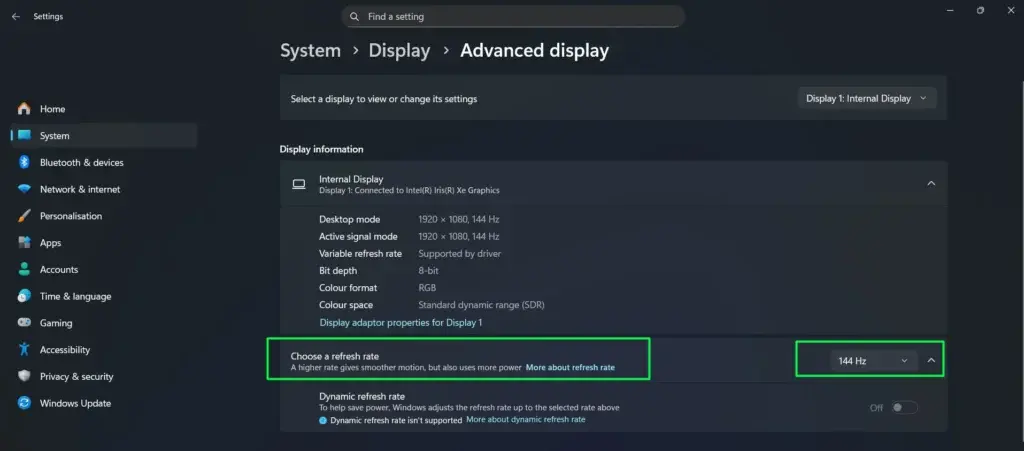 Under 'Choose a refresh rate,' open the dropdown menu