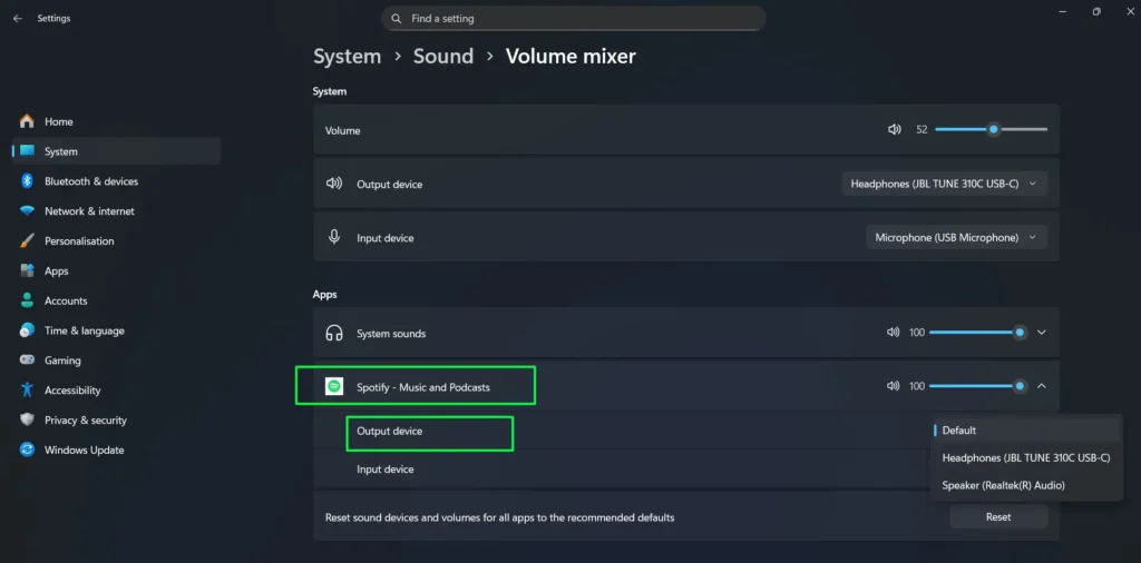 Under the Apps section, find the app you want to configure.