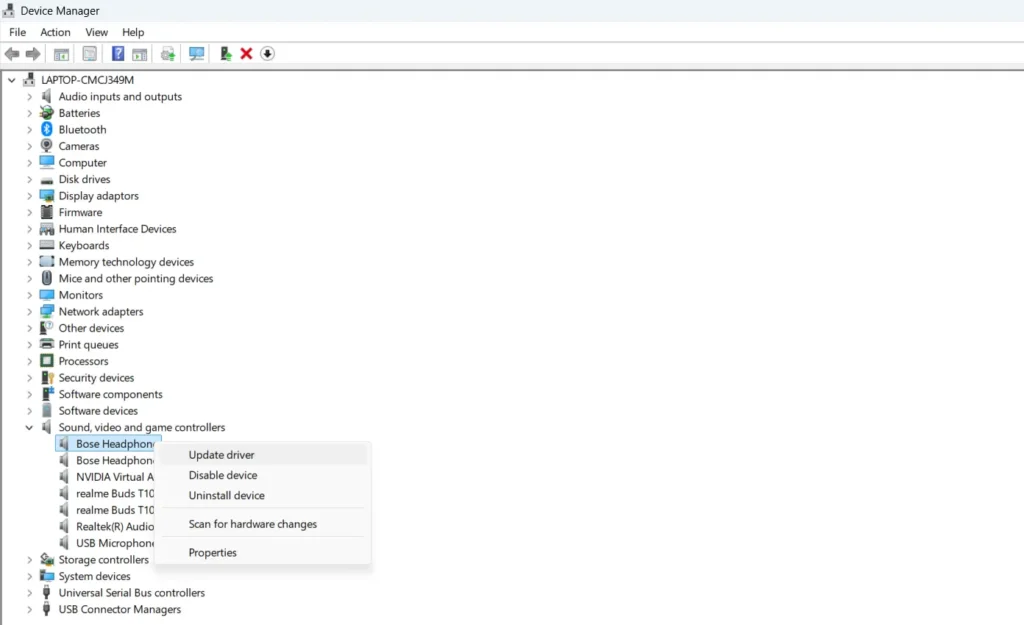Update your audio driver using device manager