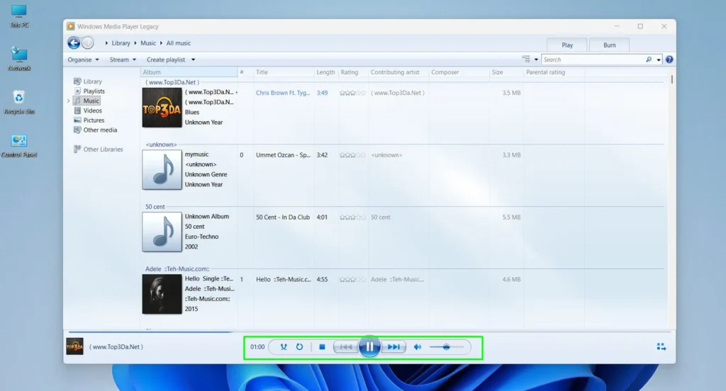 Use the controls at the bottom