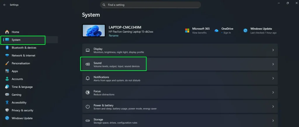 click on System and select Sound